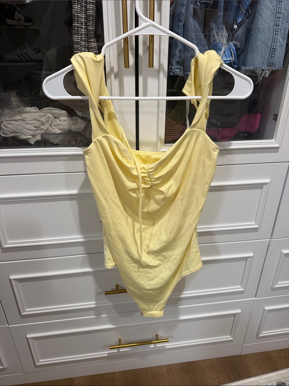 gaze Light Yellow Ruched Strap Bodysuit
